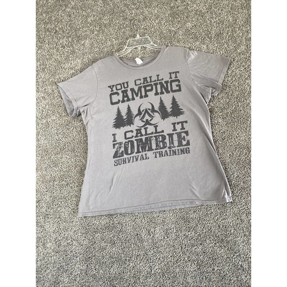 Zombie Shirt Womens Extra Large XL Gray Camping Survival Horror Biohazard Ladies - Picture 2 of 10